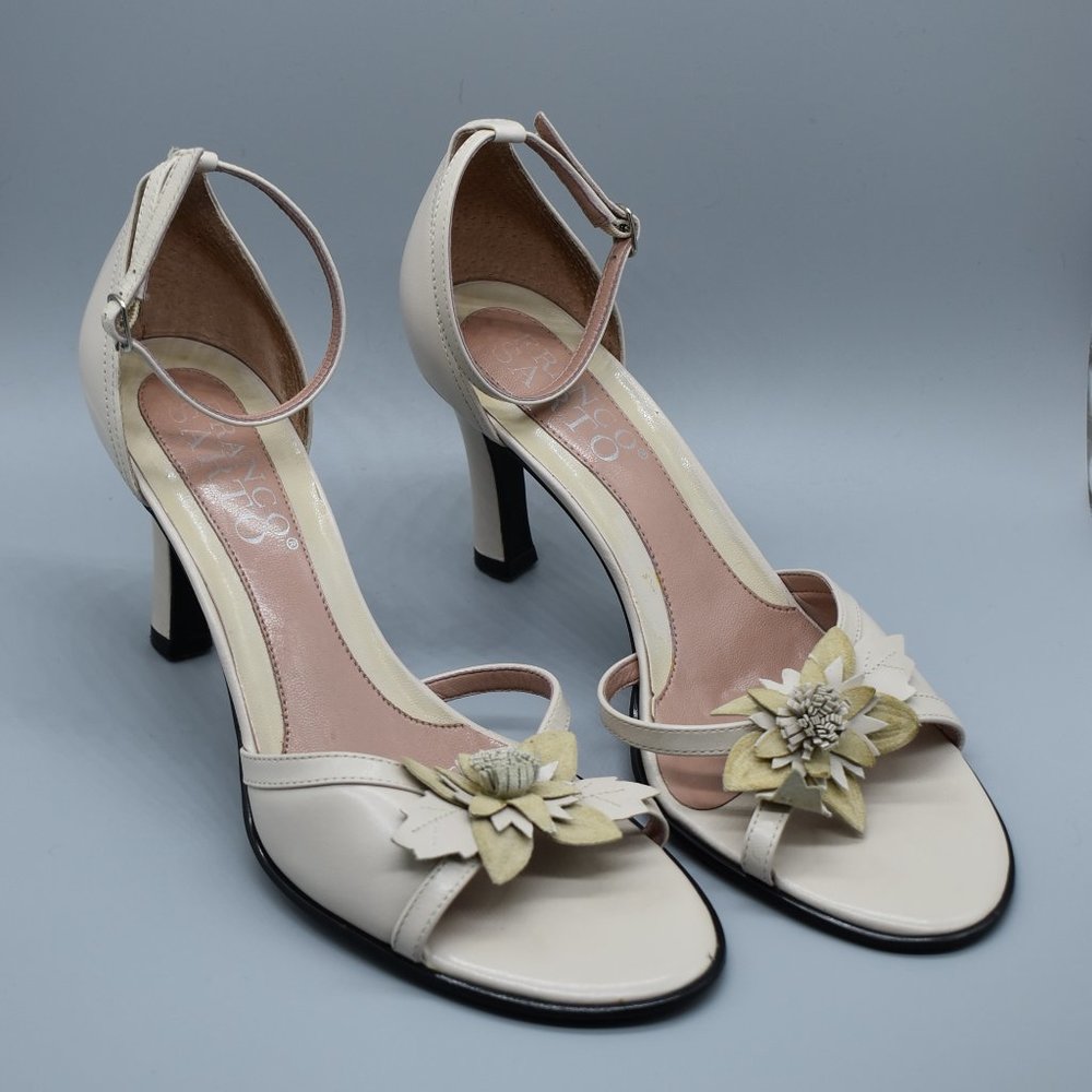 Franco Sarto Cream Strappy Heels With Flower
